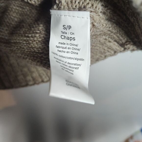 Chaps 1/4-Button Sweater Men's S Light Brown Elbow Patches Embroidered Logo - Picture 8 of 9